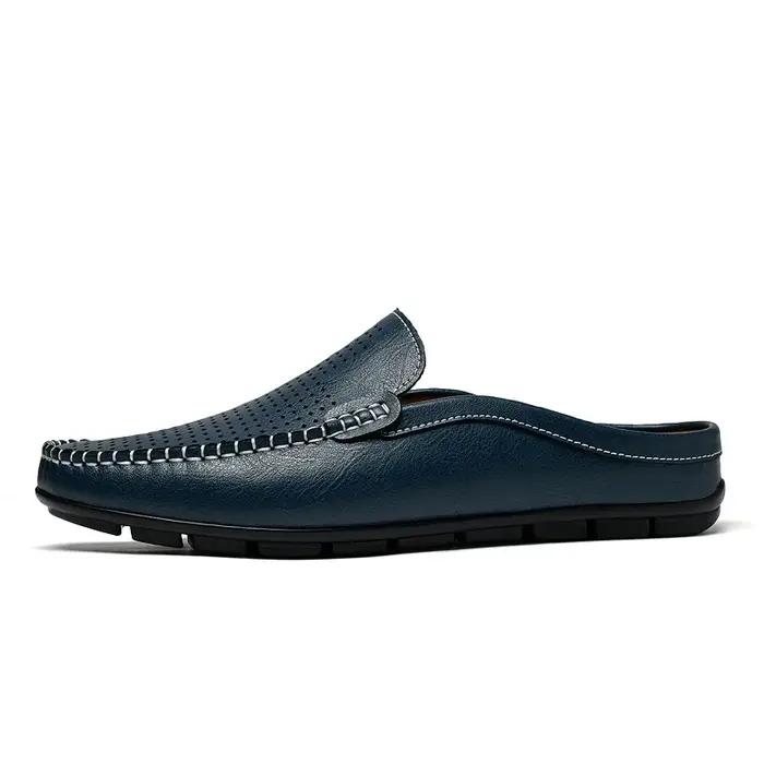 Demi-chaussures d'été pour hommes, Mules en cuir perforé, pantoufles décontractées à enfiler, mocass