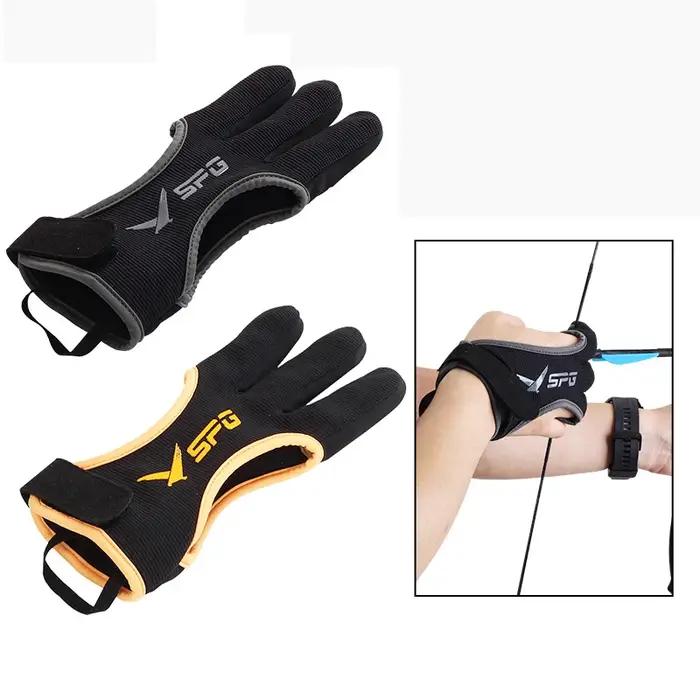 Gants de tir à l'arc 3 doigts en cuir anti-dérapant respirant pour chasse à l'arc recurve