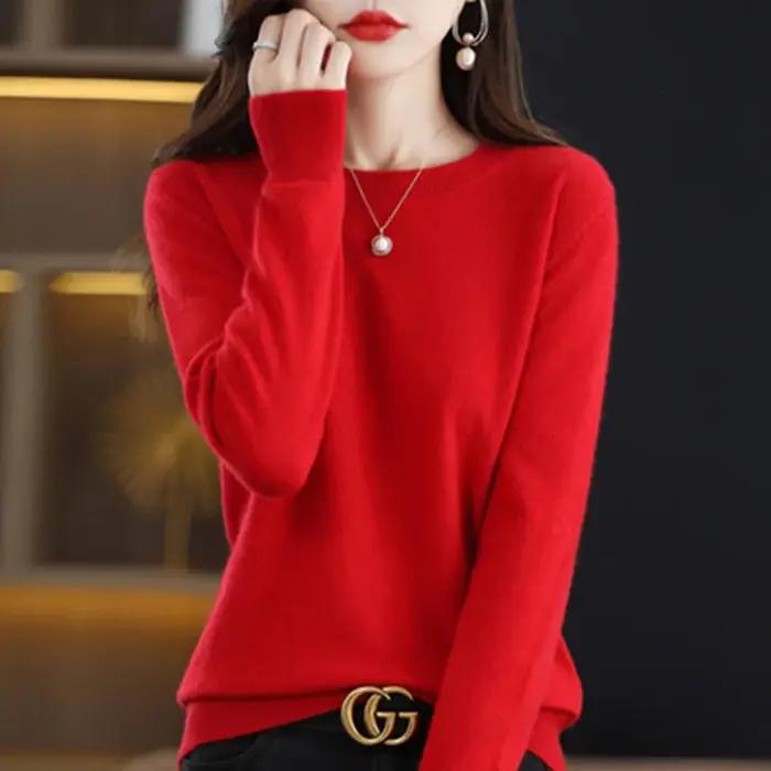 Nouveau femmes pull col rond automne hiver basique