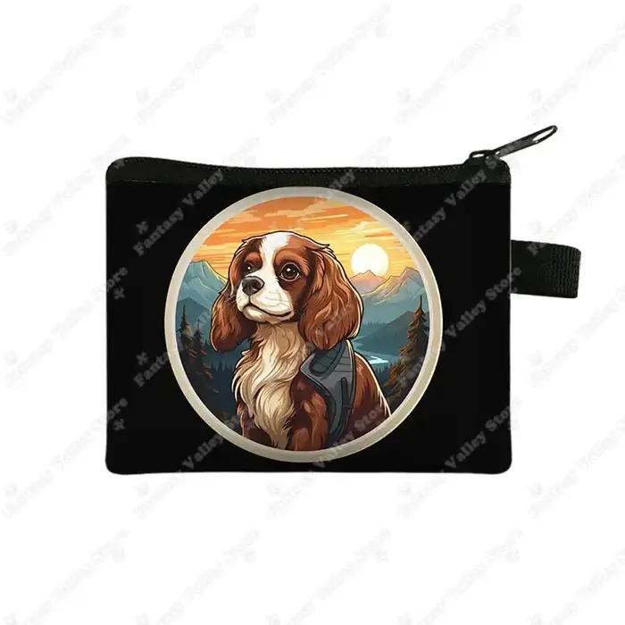 Porte-monnaie imprimé chien Cavalier King Charles Spaniel pour femme, porte-cartes, porte-écouteurs, sac à monnaie, fermeture éclair, polyvalent et élégant