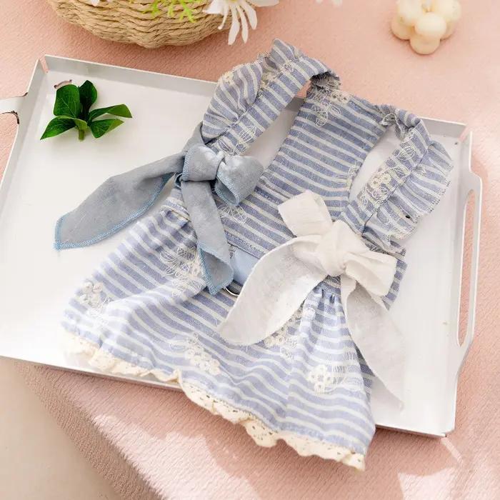 Robes pour animaux de compagnie de style japonais, vêtements pour chiens printemps/été, robe rayée f