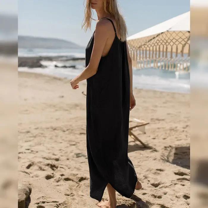 Robe longue mi-longue à bretelles spaghetti pour femmes
