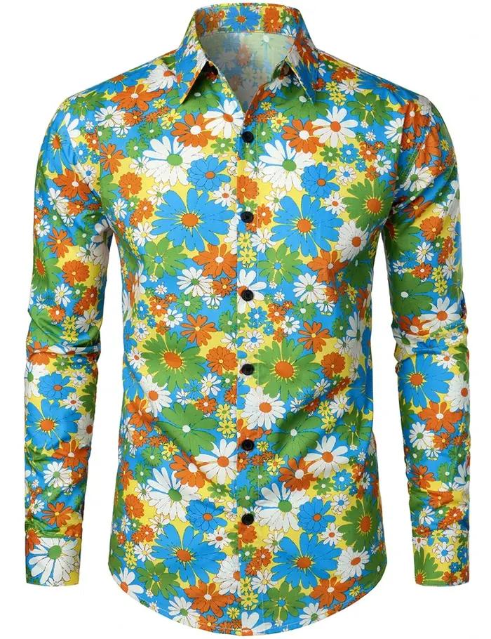 Chemise florale rétro des années 70 pour hommes et femmes