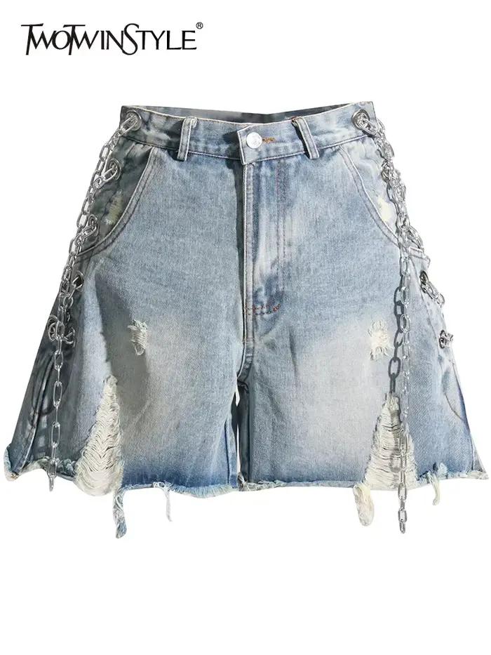 TWOTWurea-Short en denim YLE pour femme, culotte courte sexy, taille haute, patchwork, décontracté,