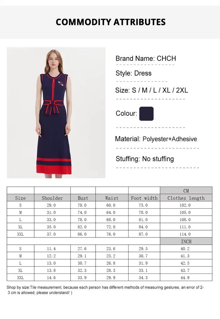CHCH – robe longue tricotée sans manches pour femmes, tenue d'affaires Simple, bleu marine, nouvelle