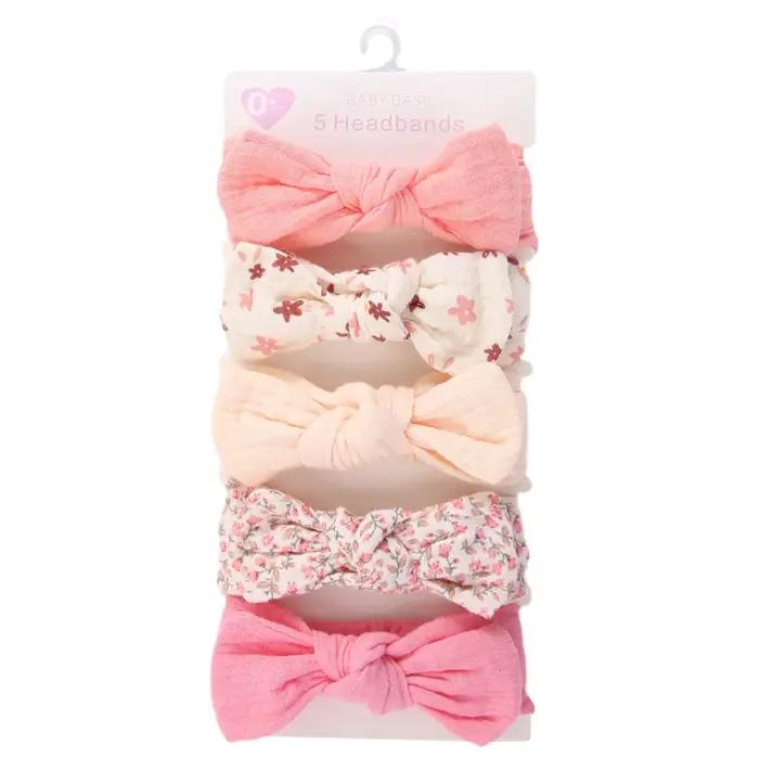 5 pièces/ensemble solide mousseline coton lin bébé bandeau élastique lapin oreille