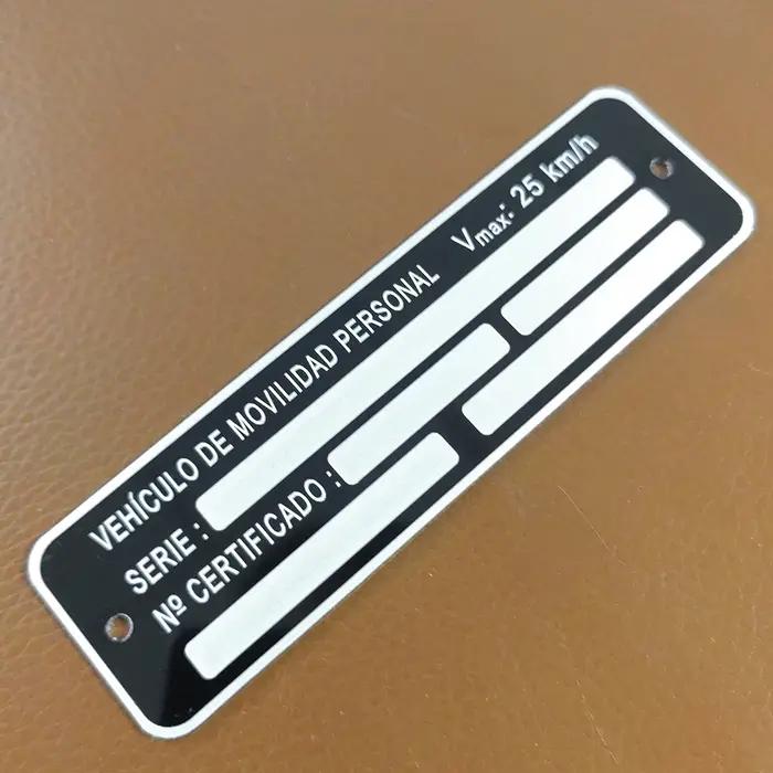 VMP VEHICULO DE MOVILIDAD série personnelle NO CERTIFICADO aluminium Chassic Vin plaque d'immatriculation étiquette d'identification