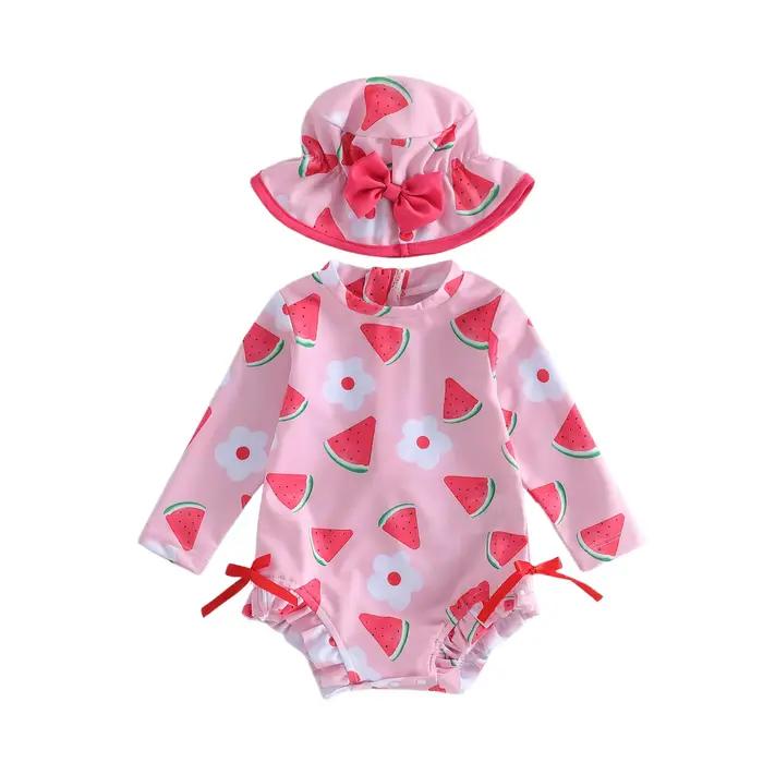 Vêtements de bain pour bébé fille, maillot de bain à manches longues avec imprimé fruits, maillot de