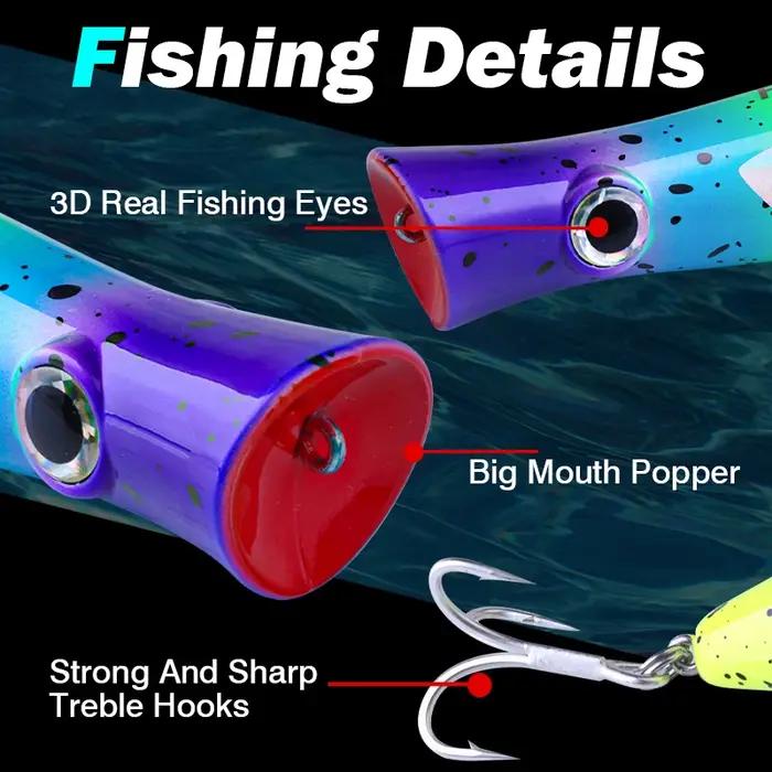 FJORD Popper leurre de pêche 49g Topwater Surface flottante appât avec triple crochets grande bouche eau salée mer