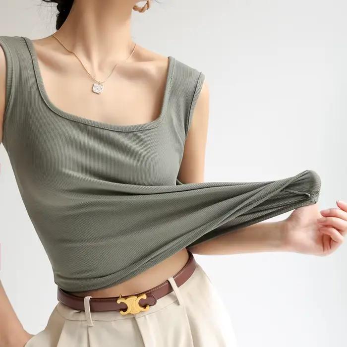 Été plage femmes hauts et t-shirts Sexy sans manches maillot de corps dissimulant décolleté latéral