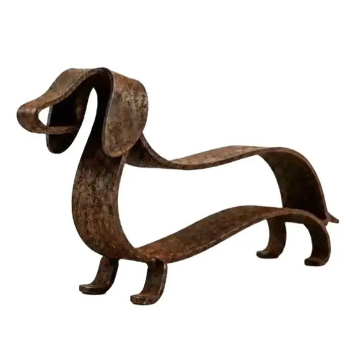 Statues de jardin en métal représentant des teckels, sculptures de chiens en métal pour l'extérieur, sculpture rustique en métal représentant un teckel, art linéaire minimaliste, chien en fer pour la