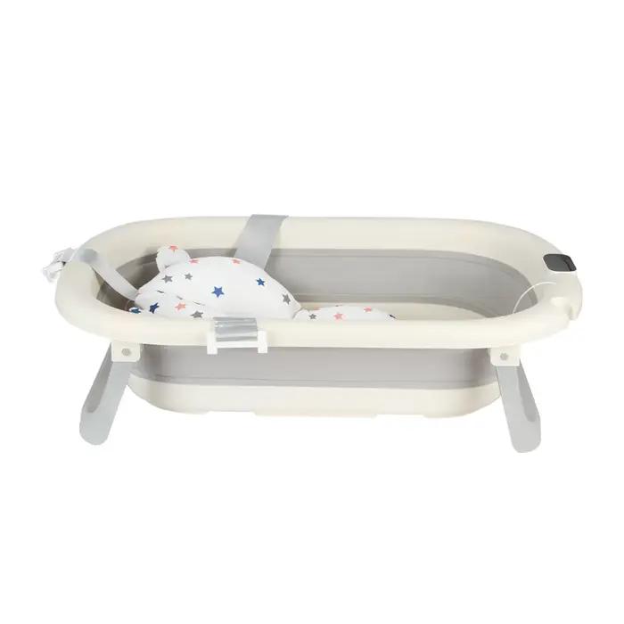 Baignoire Bébé Pliable - Avec Coussin De Bain Et Thermomètre Intégré - Idéal Pour Cadeau De Naissance Fille Ou Garçon