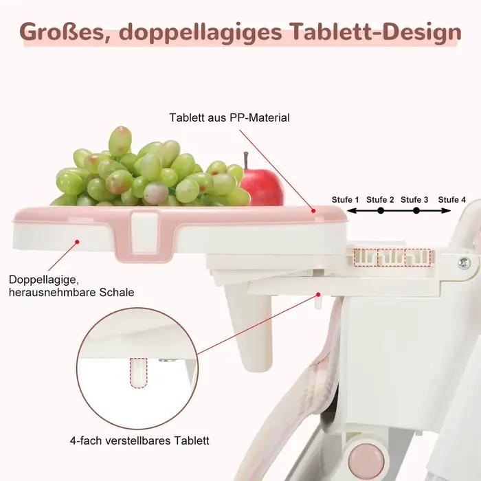 Chaise haute pliante pour bébé, chaise haute inclinable et inclinable, chaise haute réglable en haut