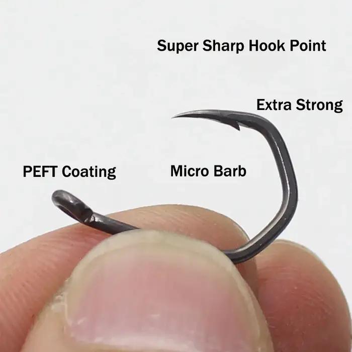 Hameçons de pêche à la carpe revêtus de PTFE, en acier à haute teneur en carbone, noir mat, tige cou