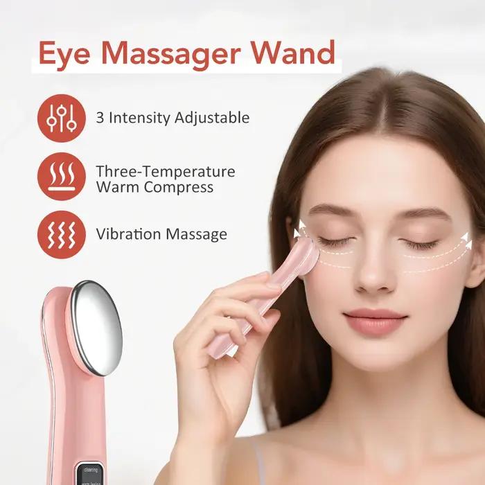 Masque yeux vibrations lumière rouge chaleur anti rides lifting soin cernes poches beauté stylo massage