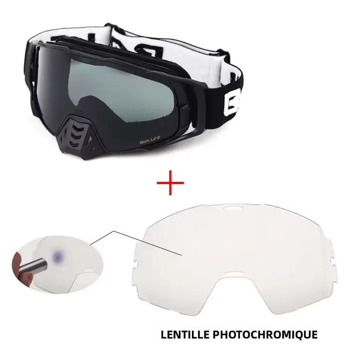 Lunettes de Motocross Photochromiques UV400 BOLLFO Multicolores pour VTT Tout-Terrain Anti-Poussière Lunettes de Course Occasions Spéciales
