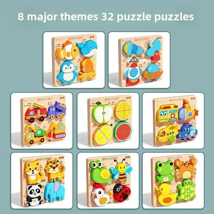 Puzzle 3D en bois Montessori pour enfants, circulation des animaux, jouets d'apprentissage précoce, cadeaux pour enfants
