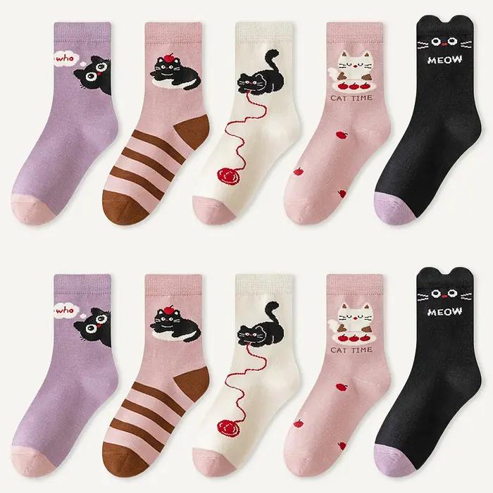 5 paires de chaussettes pour enfants dessin animé chaton mignon motif rayé toute l'année bébé garçon