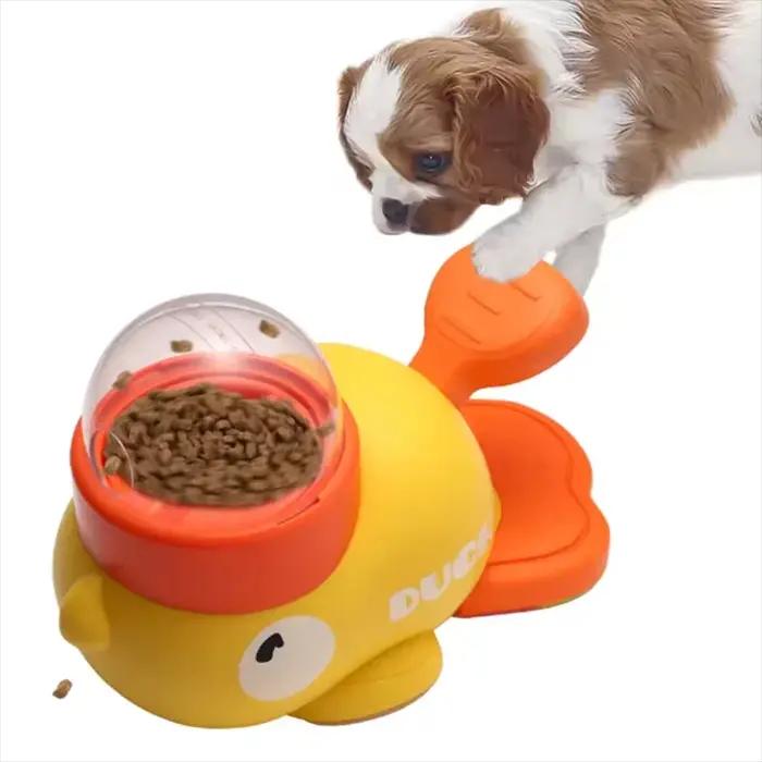 Jouet distributeur de nourriture pour chiens et chats en forme de canard jaune mignon pour améliorer l'interaction et réduire l'anxiété