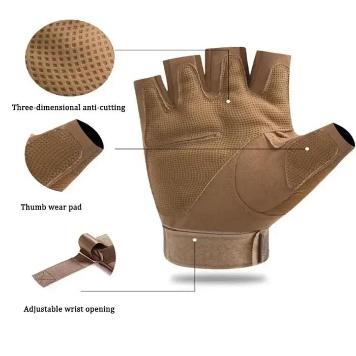 Gants tactiques mi-doigts anti-dérapants pour paintball airsoft chasse vélo hommes - Équipement de protection
