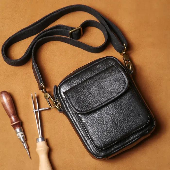 Sac à bandoulière en cuir véritable GURO pour homme coquille décontracté poche intérieure zippée téléphone portable occassions spéciales