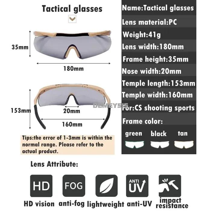 Lunettes tactiques de tir avec 3 verres interchangeables pour hommes, idéales pour le sport en extérieur, la randonnée et la moto