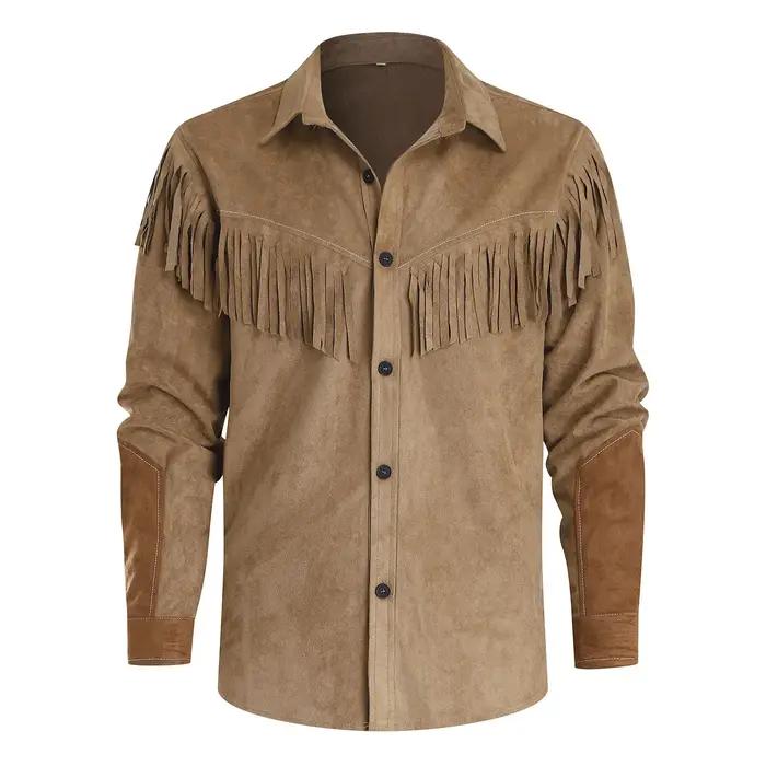 T-shirts Cowboy pour Hommes – Veste en Daim Vintage à Franges, Manches Longues, Boutons – Tenue Décontractée pour Fêtes – Hauts Populaires pour Homme
