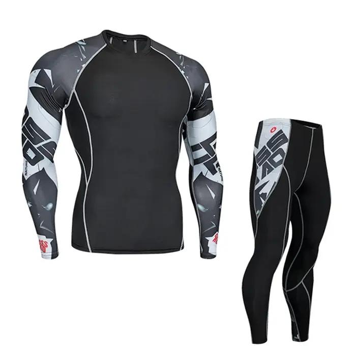 Ensemble de sous-vêtements thermiques compressés pour hommes en polyester et spandex pour activités sportives et loisirs hivernaux