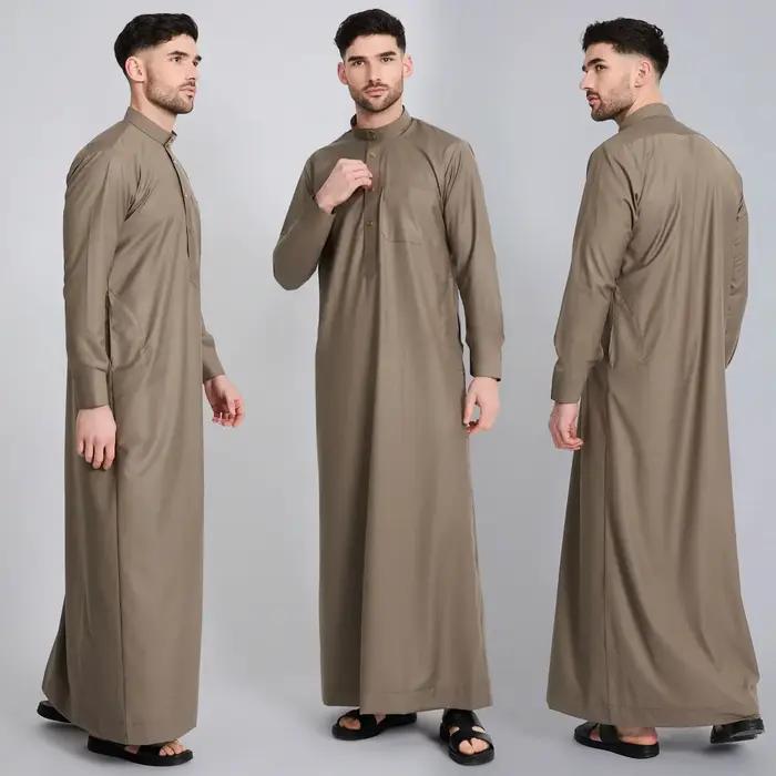 Thobe décontractée en polyester pour homme, vêtement traditionnel arabe, style oriental, multi-saisons, idéal pour cérémonies et événements spéciaux