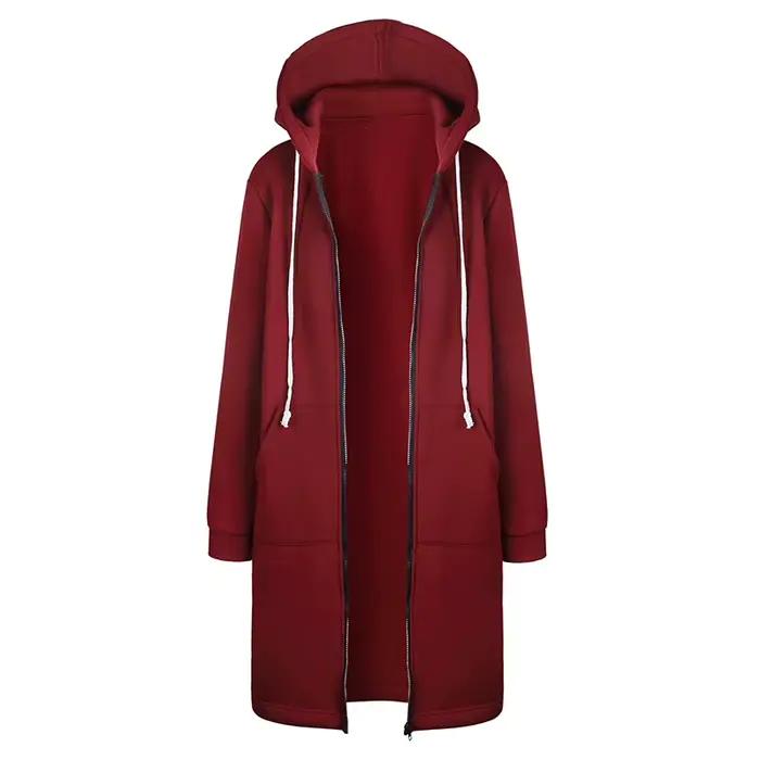 2025 Women's Autumn Winter ThickenHoodies Parkas Loose Hooded Jackets Zipper Pocket Maxi Size Sweats