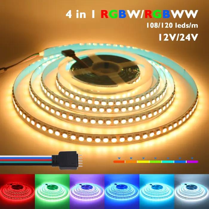 Bande LED RGBW RGBWW DC 12V 24V, 4 couleurs en 1, puce SMD 5050 60 108 120 LED/M, ruban Flexible, co