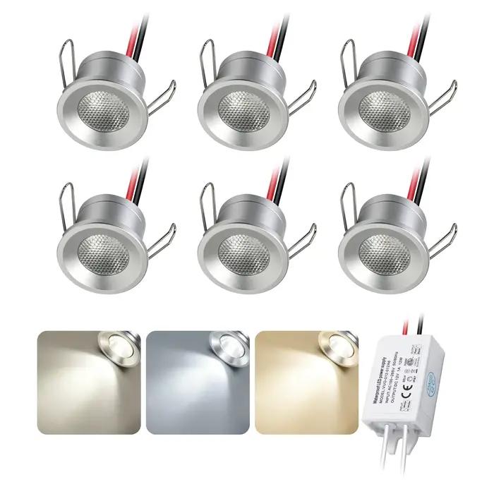 Mini spot LED encastrable argenté 2W 12V IP65, dimmable, pour plafond, escaliers, armoires, éclairag