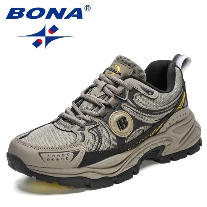BONA nouveaux créateurs Action cuir maille chaussures de Jogging hommes respirant