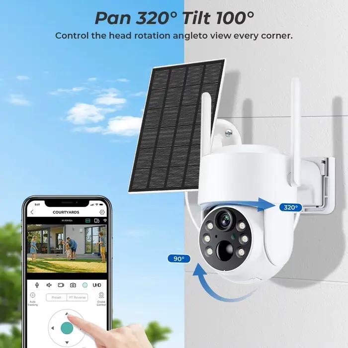 Caméra PTZ WiFi extérieure solaire 4MP batterie intégrée - Surveillance vidéo longue autonomie application iCsee