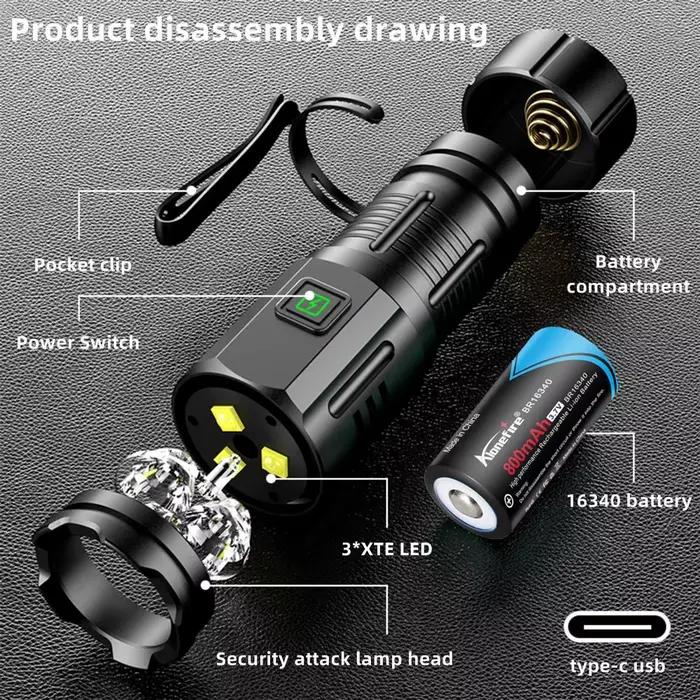 6500K 3x Led Mini paume petite lampe de poche USB Rechargeable Portable aimant torche en plein air r