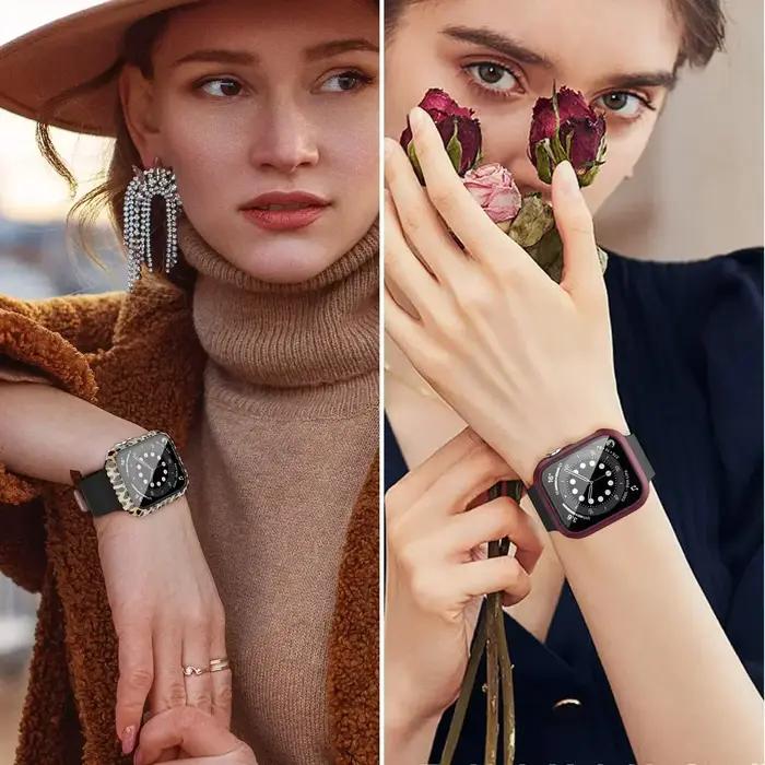 2 protections verre trempé + coque Apple Watch 44mm 40mm 42mm 41mm 45mm bumper PC écran série 9 8 7 6 5 3