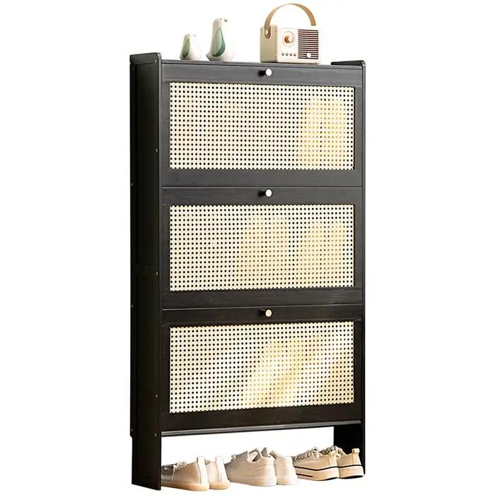 Organisateur de rangement à porte rabattable, étagère à chaussures de couloir mince, armoire à chaus