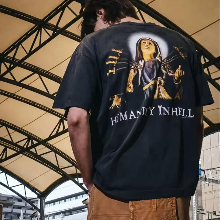 Saint Michael – T-shirt à manches courtes et col rond pour homme, imprimé créatif, lavé, pour couple, Ropa Hombre