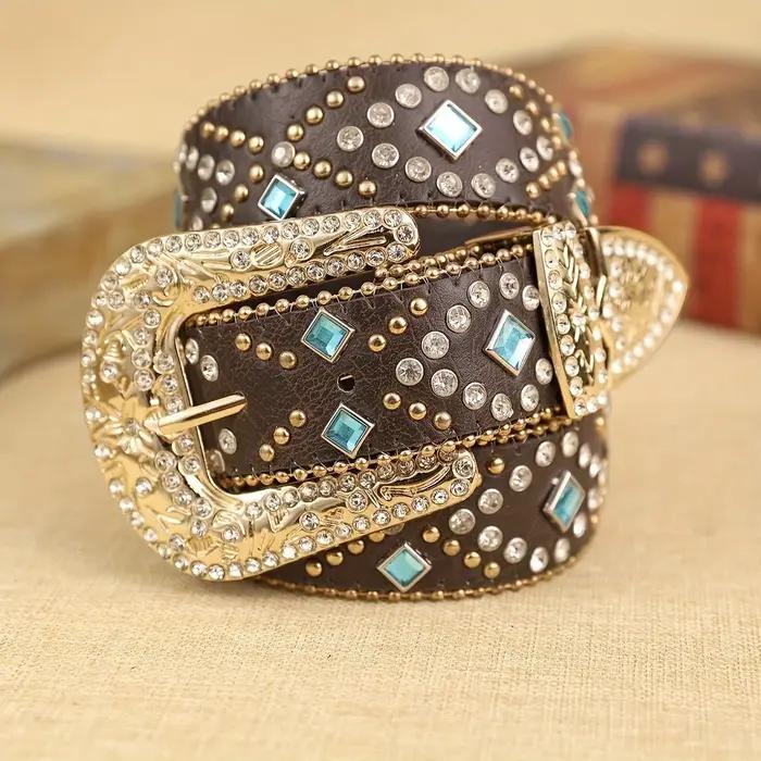 Ceinture en cuir PU marron pour femmes