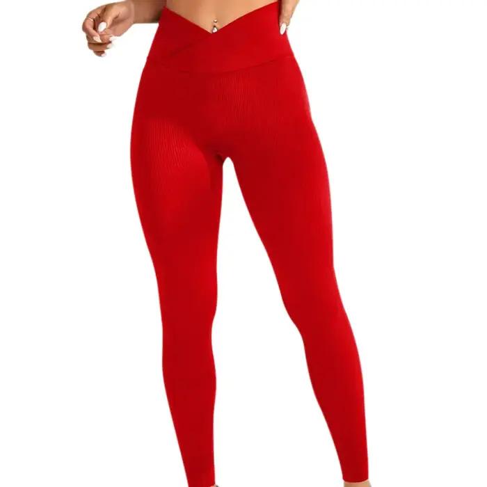 Leggings d'entraînement pour femmes taille croisée fesses à bulles sans couture pour yoga fitness pantalons longs en nylon et élasthanne ```