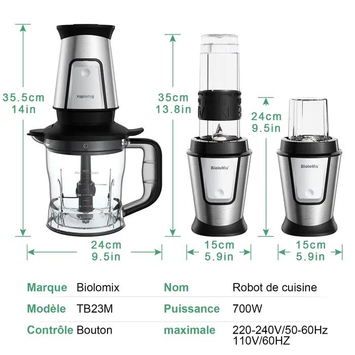 Robot culinaire multifonctionnel BioloMix 3 en 1 hachoir mixeur broyeur pour smoothies aliments bébés soupe sauce blender portable sans BPA