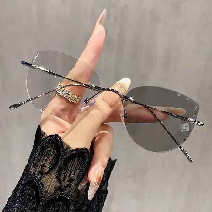 Lunettes ultralégères sans cadre pour femmes, monture de couleur changeante, pour myopie, mode chat,