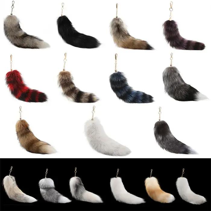 Porte-clés en véritable queue de renard de 40 cm, grande queue de loup en peluche mignonne, breloque de sac, porte-clés, sangle de voiture, chaîne, vente en gros