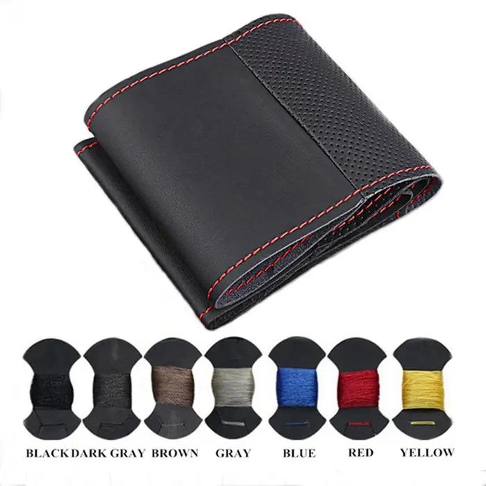 Housse de volant de voiture antidérapante en cuir artificiel noir, accessoires de voiture pour Toyot