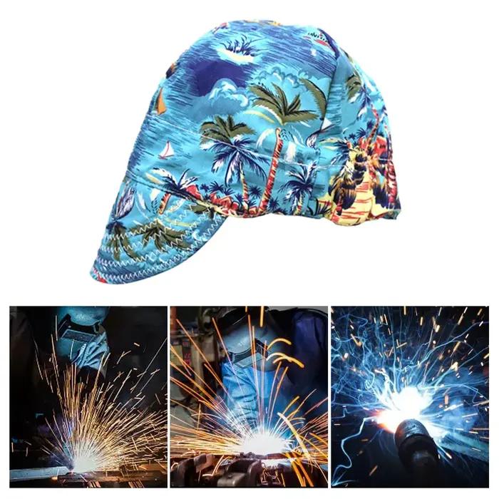 Casquette de protection de travail de soudeur anti-brûlure en coton avec bande élastique et tampon éponge pour une utilisation en soudeur, meulage, décoration et coupe
