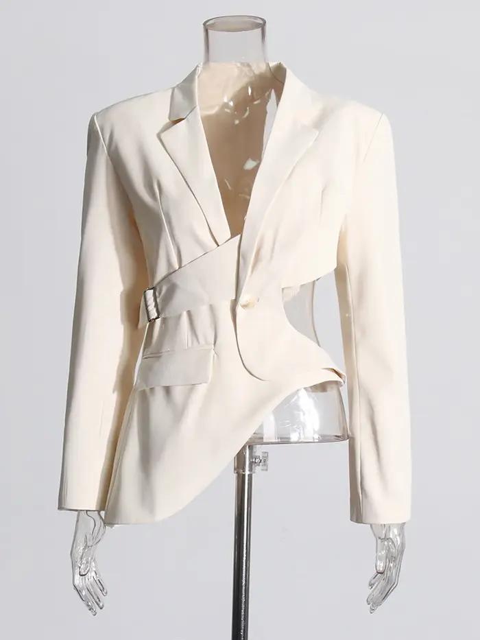 TWOTWINSTYLE solide évider dos nu minceur Blazers pour les femmes col cranté à manches longues épissé bouton Blazer femm