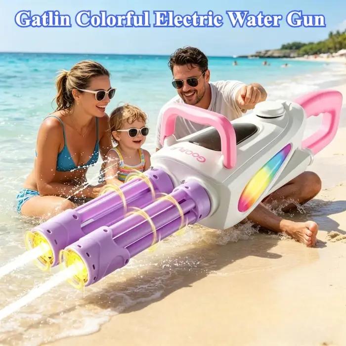Pistolet à eau électrique rotatif puissant avec lumière LED, jouet de tir aquatique pour enfants, idéal pour l'été et les jeux de plage en extérieur