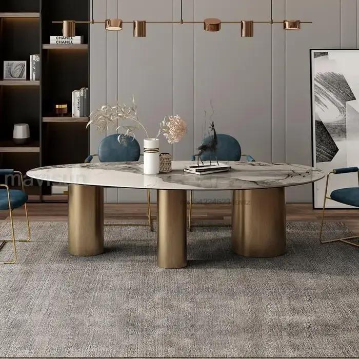 Combinaison de Table à manger et chaises ovales lumineuses italiennes, pour grande Villa, meubles de
