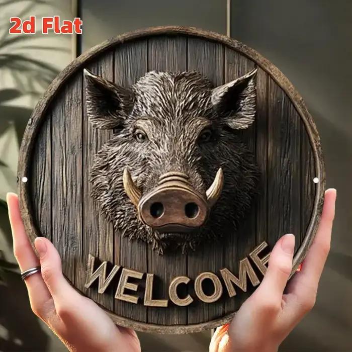 Panneau de bienvenue plat 2D en forme de sanglier