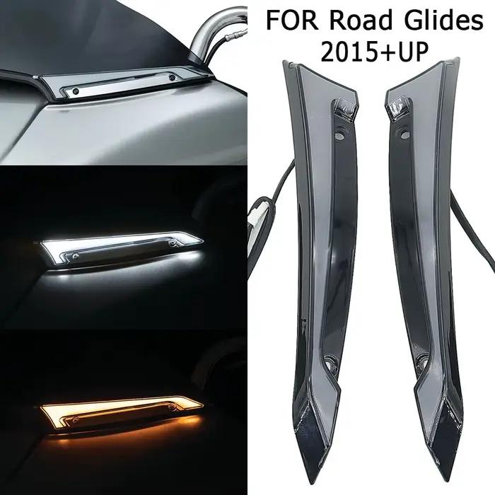 Lampes décoratives de pare-brise de traceur chromé/noir de moto, feux de jour et clignotants pour Ha